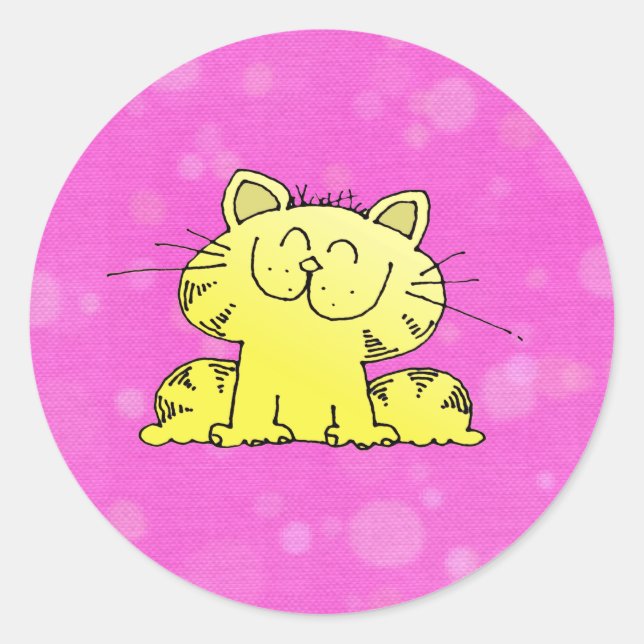 Sticker Rond Cute Kitten Salle Rose (Devant)