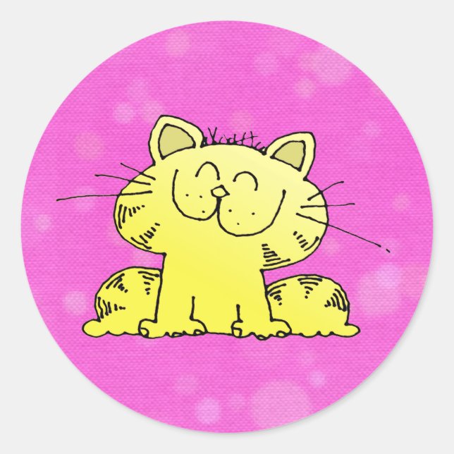 Sticker Rond Cute Kitten Salle Rose (Devant)