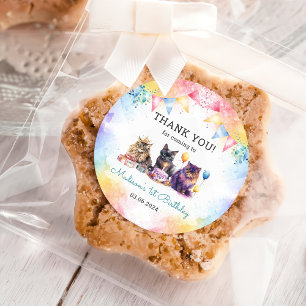 Sticker Rond Cute Kitty Chat 1er fête d'anniversaire