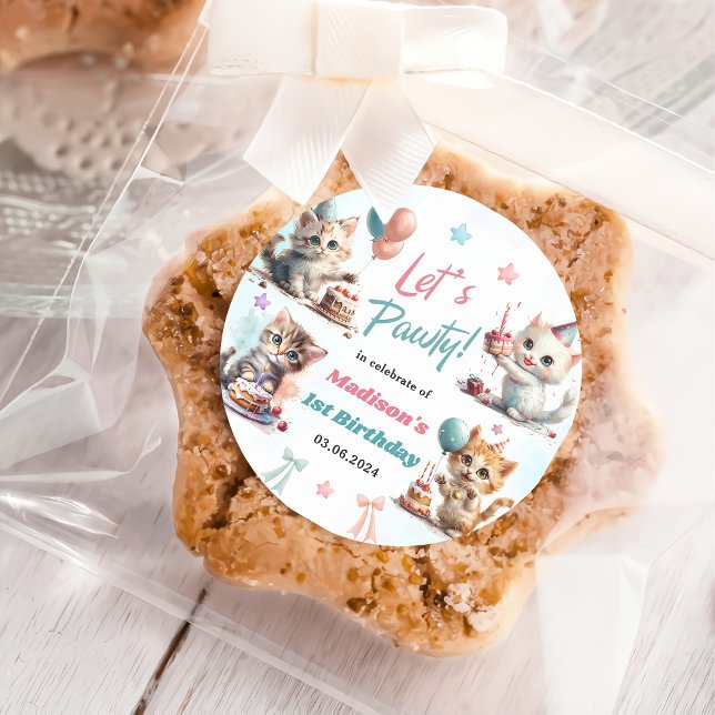 Sticker Rond Cute Kitty Chat 1er fête d'anniversaire (Créateur téléchargé)
