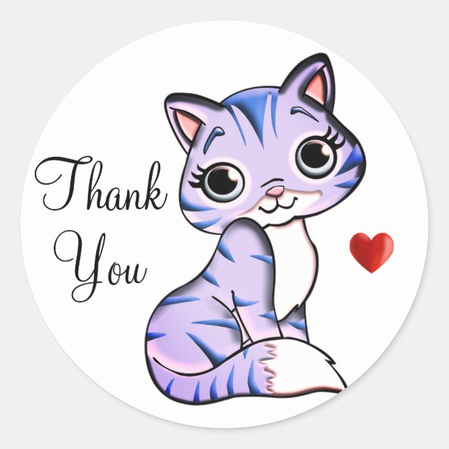 Sticker Rond Cute kitty chat avec coeur Merci Classic Round (Devant)
