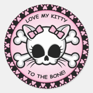 Sticker Rond Cute Kitty Crâne