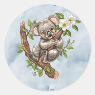 Sticker Rond Cute Koala Bear Baby shower d'aquarelle bleu