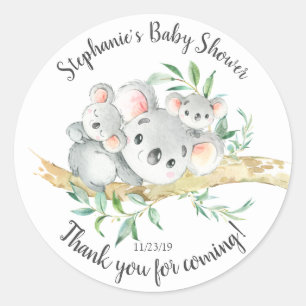 Sticker Rond Cute Koala Bear Twins Baby shower Favoriser