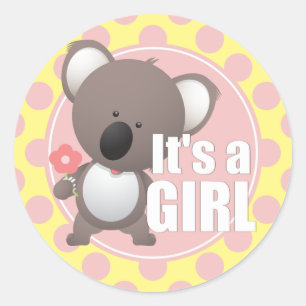 Sticker Rond Cute Koala ours bébé fille