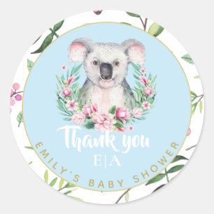Sticker Rond Cute Koala Ours Monogramme Baby shower Merci