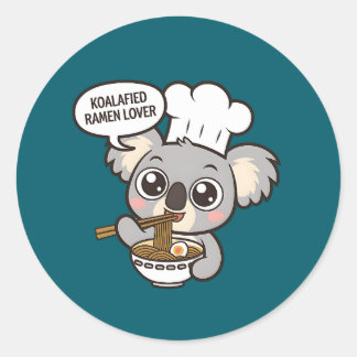 Sticker Rond Cute Koala profitant de Ramen