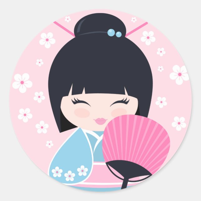 Sticker Rond Cute Kokeshi Doll (Devant)