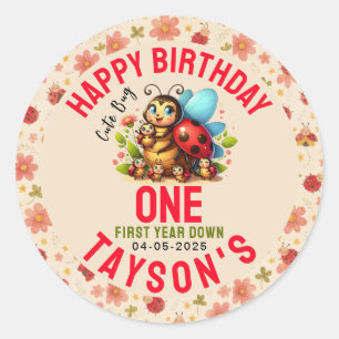 Sticker Rond Cute Ladybug 1er anniversaire   Fête de thème de b