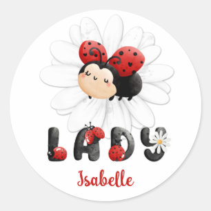Sticker Rond Cute Ladybug fille personnalisée