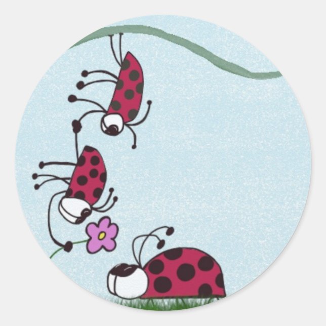 Sticker Rond Cute Ladybug Professant Sa Peinture D'Amour (Devant)