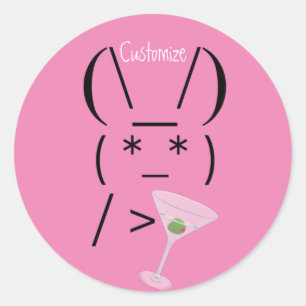 Sticker Rond Cute lapin Ascii tenant un martini Thunder_Cove
