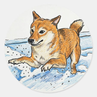 Sticker Rond Cute "Leap Into Love" Shiba Inu Valentine's Day