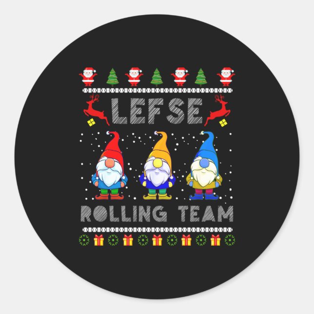 Sticker Rond Cute Lefse Rolling Team Norwegian Gnomes Ugly Xmas (Devant)