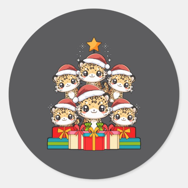 Sticker Rond Cute Leopard Gecko Le Lizard Christmas Tree Xmas H (Devant)