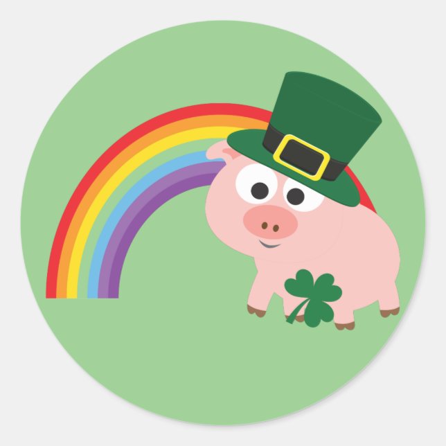 Sticker Rond Cute Leprechaun Pig (Devant)