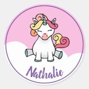 Sticker Rond Cute licorne avec nom