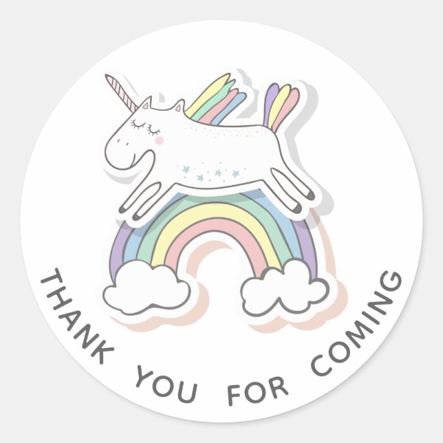Sticker Rond Cute licorne. Bébé fille. Merci à venir (Devant)