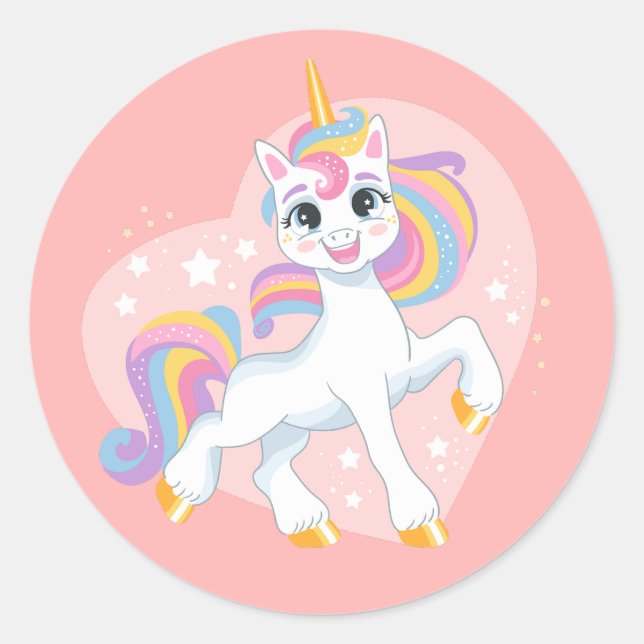 Sticker Rond Cute licorne dans le coeur (Devant)
