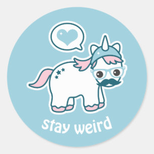 Sticker Rond Cute licorne Nerd