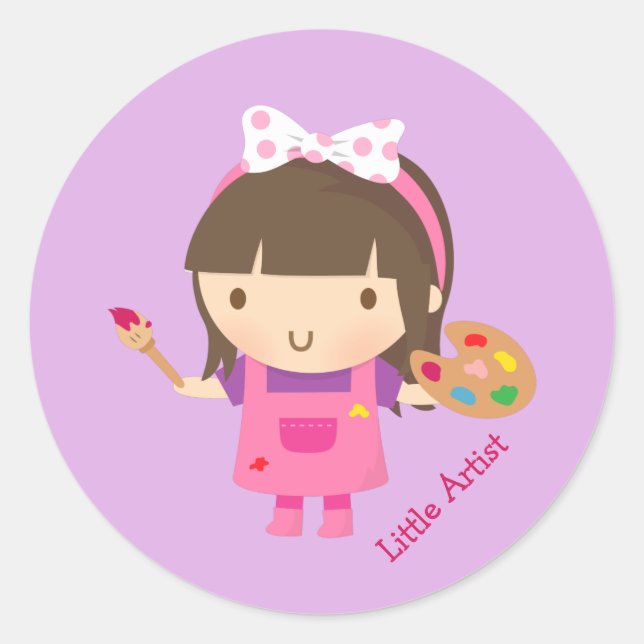 Sticker Rond Cute Little Artist Peintre Girl au travail (Devant)