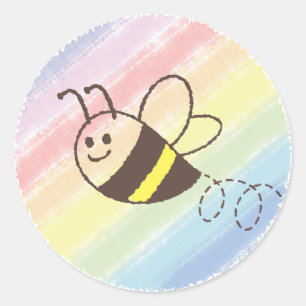 Sticker Rond Cute Little Bee Flying Watercolor Baby shower