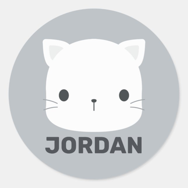 Sticker Rond Cute Little Cat avec nom personnalisé (Devant)