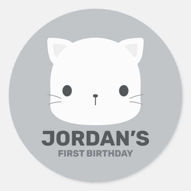 Sticker Rond Cute Little Cat avec nom personnalisé (Devant)
