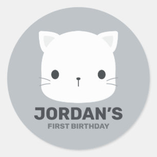 Sticker Rond Cute Little Cat avec nom personnalisé