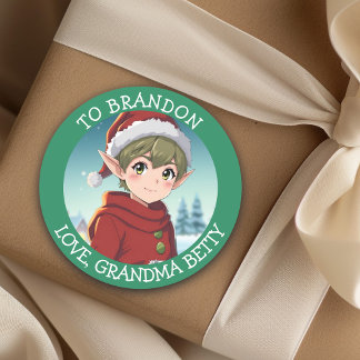 Sticker Rond Cute Little Christmas Elf Personnalisé à et de