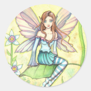 Sticker Rond Cute Little Flower Fairy Imaginaire Art