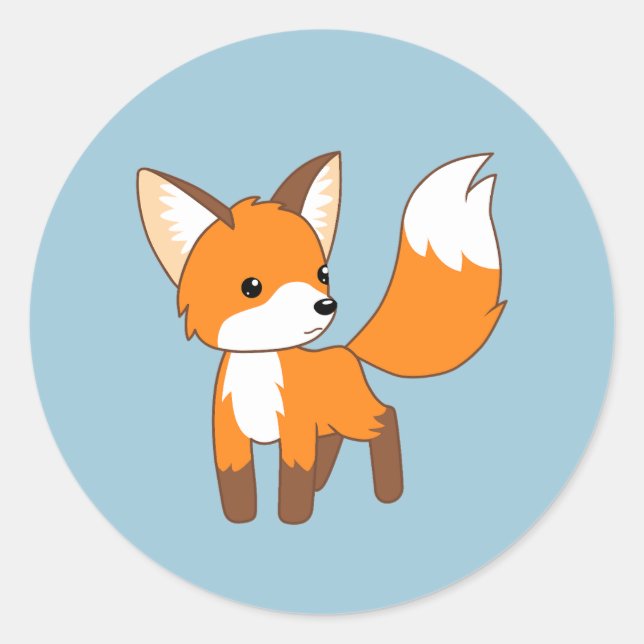 Sticker Rond Cute Little Fox sur Blue (Devant)