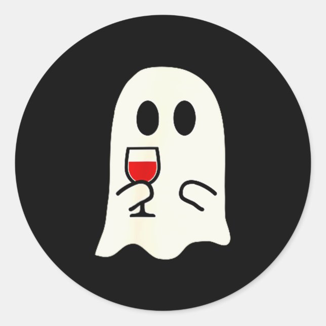 Sticker Rond Cute Little Ghost Red Wine Gl Halloween  (Devant)