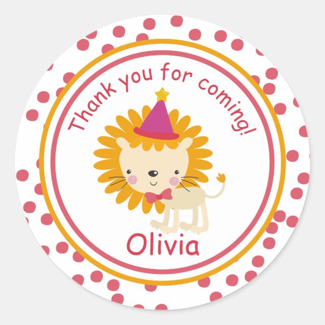 Sticker Rond Cute Little Lion - Merci Anniversaire de enfant (Devant)