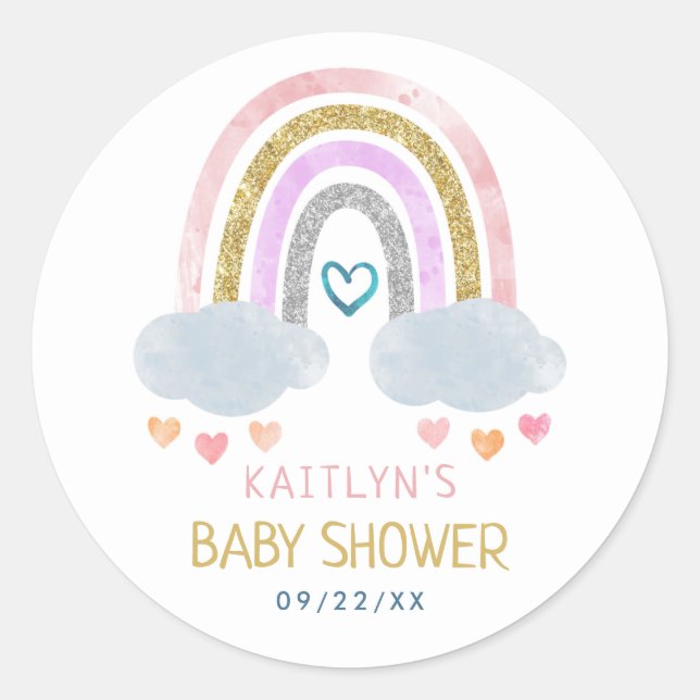 Sticker Rond Cute Little Rainbow Baby shower Classic Round Stic (Devant)