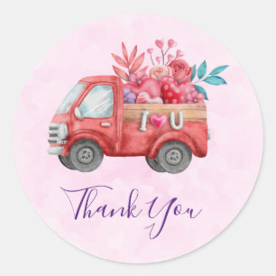 Sticker Rond Cute Love Camion Coeurs & Fleurs Cargo Merci