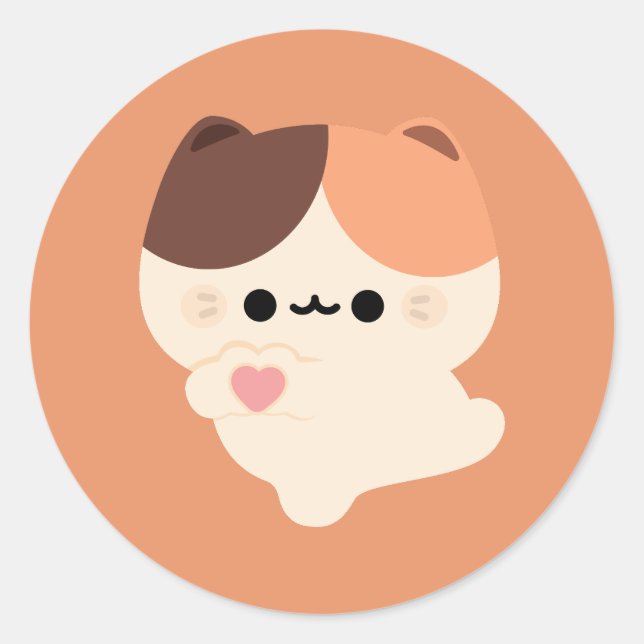 Sticker Rond Cute Love Tortie Cat (Devant)
