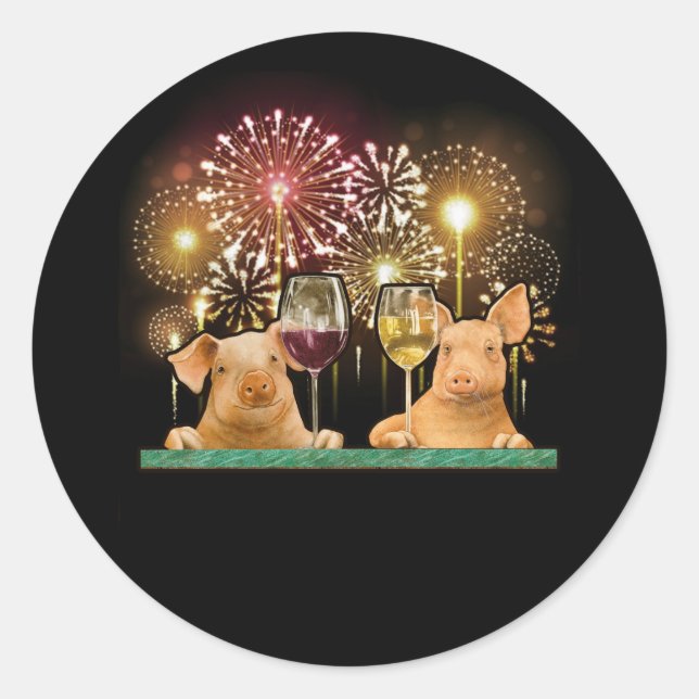 Sticker Rond Cute Lucky Pig New Years Eve Lucky Charm Firework (Devant)