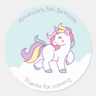 Sticker Rond Cute Magique Unicorn couleur pastel Personnalisé