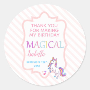 Sticker Rond Cute Magique Unicorne Merci rose