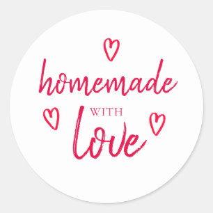 Sticker Rond Cute Maison Fabriquée Avec Amour Rouge Blanc