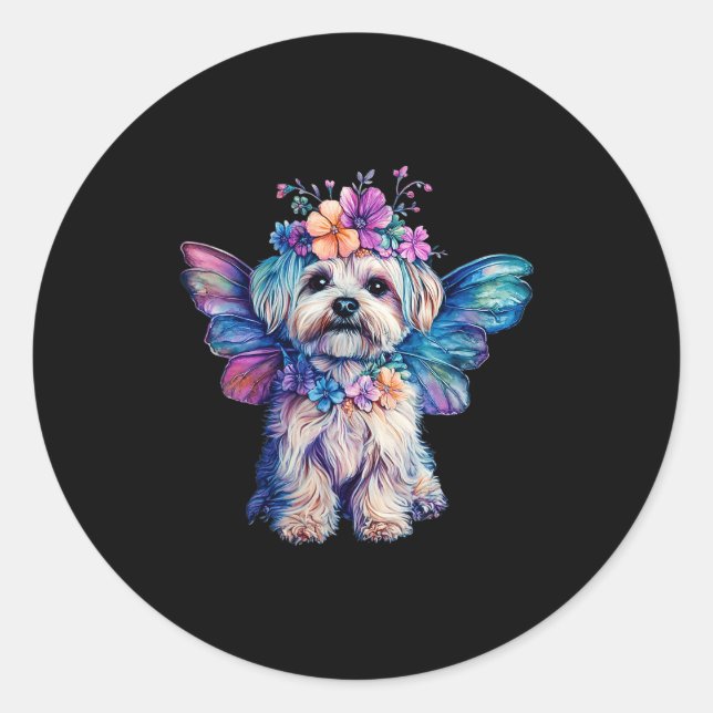 Sticker Rond Cute Maltese Dog Angel With Wings  (Devant)