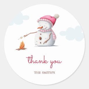 Sticker Rond Cute Marshmallows Snowman Merci de vacances hivern