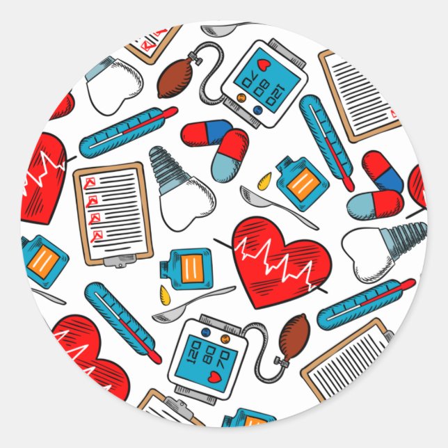 Sticker Rond Cute Médicale Nurse Doctor Thème Motif mixte (Devant)