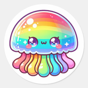 Sticker Rond Cute méduse arc-en-ciel