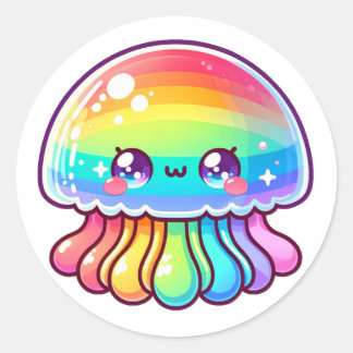 Sticker Rond Cute méduse arc-en-ciel