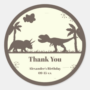 Sticker Rond Cute Merci Dinosaur Silhouettes Anniversaire