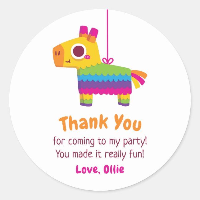 Sticker Rond Cute mexicaine Pinata Merci Parti Anniversaire de  (Devant)