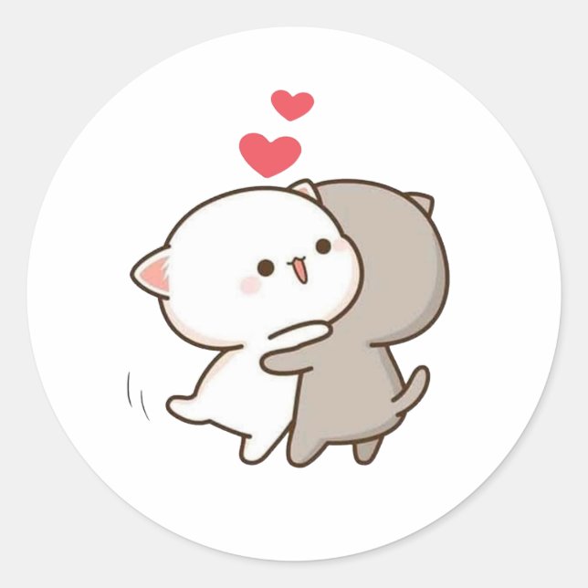 Sticker Rond Cute Mochi Peach Cat (Devant)
