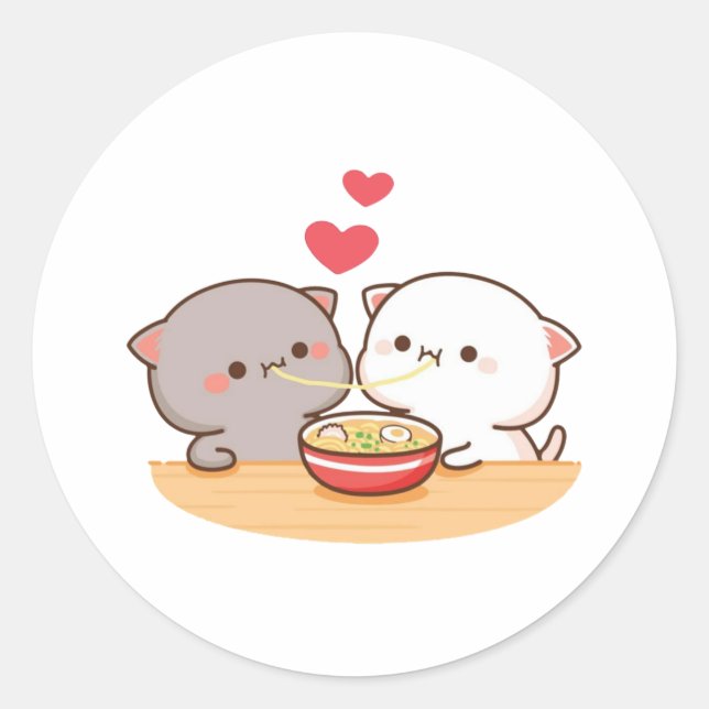 Sticker Rond Cute Mochi Peach Cat (Devant)
